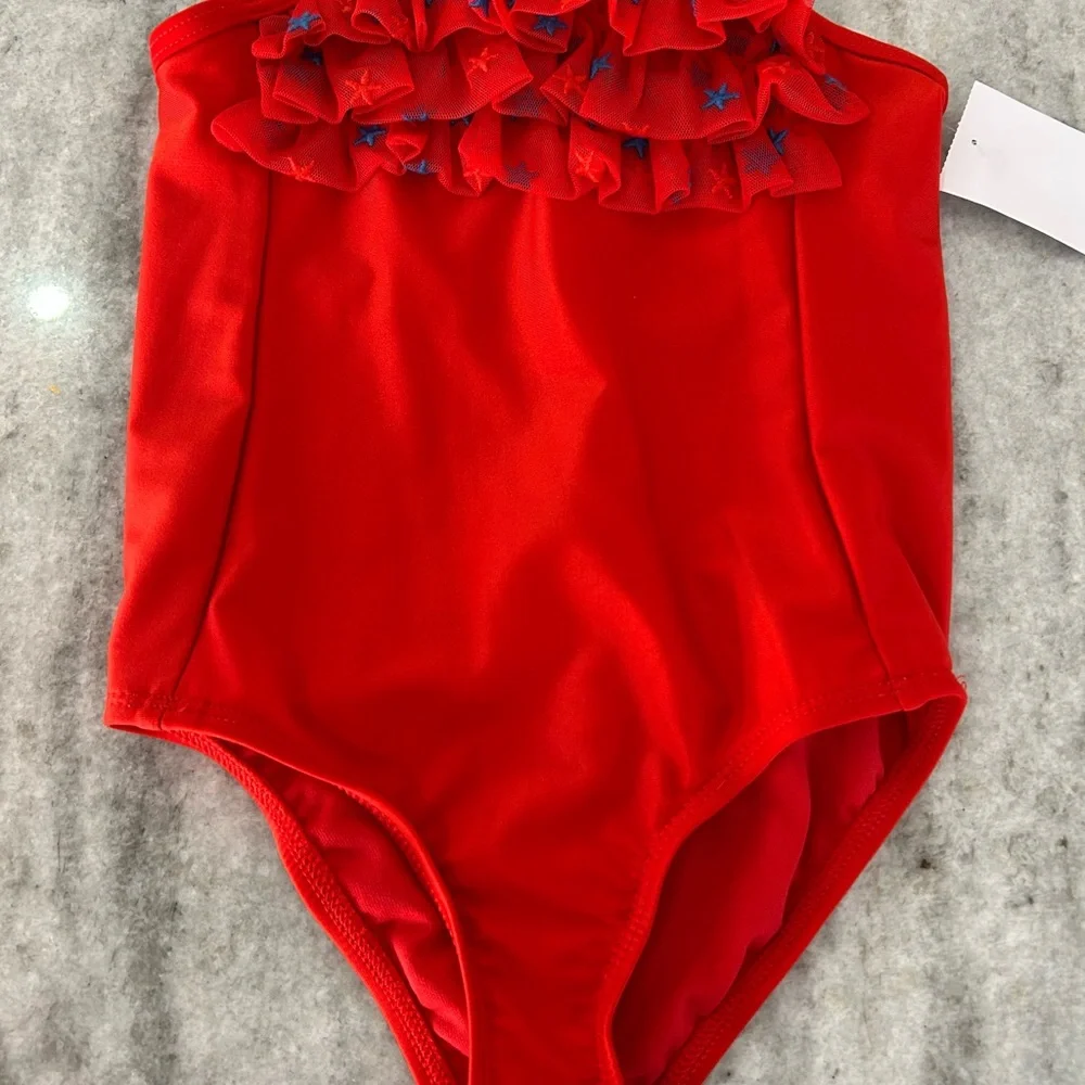 Cat & Jack Red Ruffled Kids Swim One Piece Size 5T
